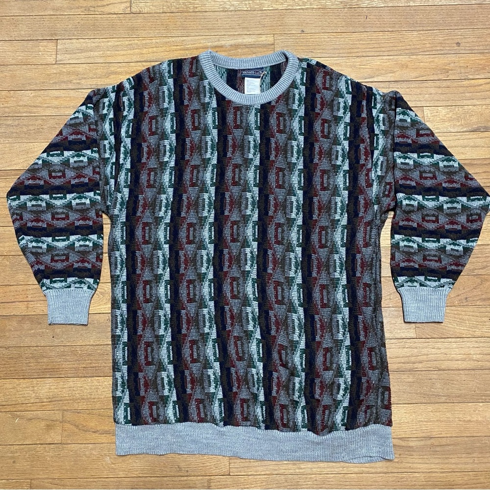 Vintage 90’s Private Club Crewneck Sweater Multicolor Retro Abstract Pattern 2X
